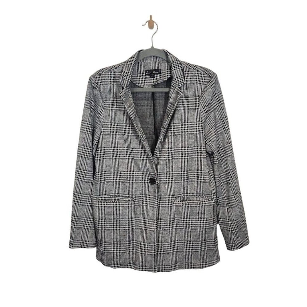 Love Tree Glen‎ Plaid Knit Blazer in Black and Gray - Size Medium